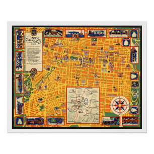 Vintage Karte von Mexico City und Tal 1935 Poster