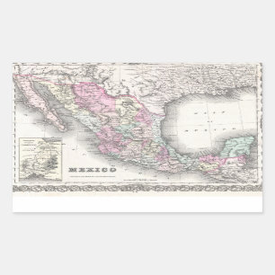 Vintage Karte von Mexiko (1855) Rechteckiger Aufkleber