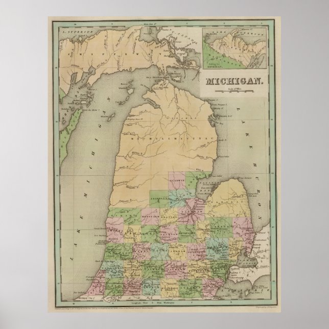 Vintage Karte von Michigan (1838) Poster (Vorne)