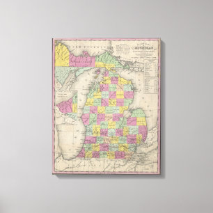Vintage Karte von Michigan (1853) Leinwanddruck