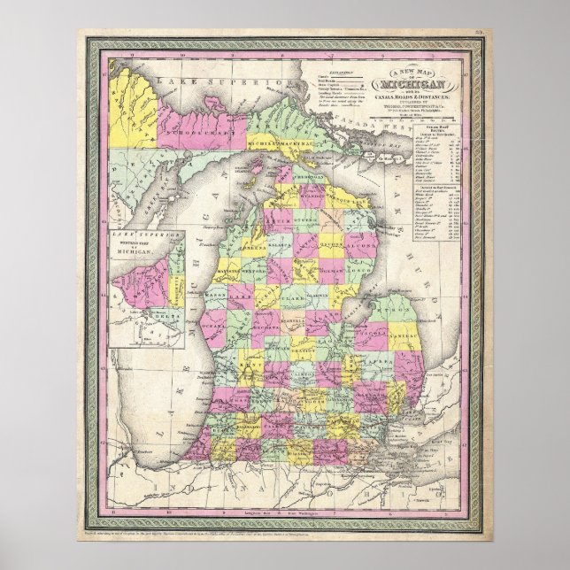 Vintage Karte von Michigan, 1853 Poster (Vorne)
