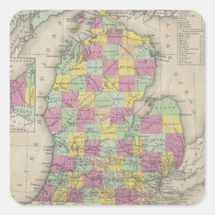 Vintage Karte von Michigan (1853) Quadratischer Aufkleber