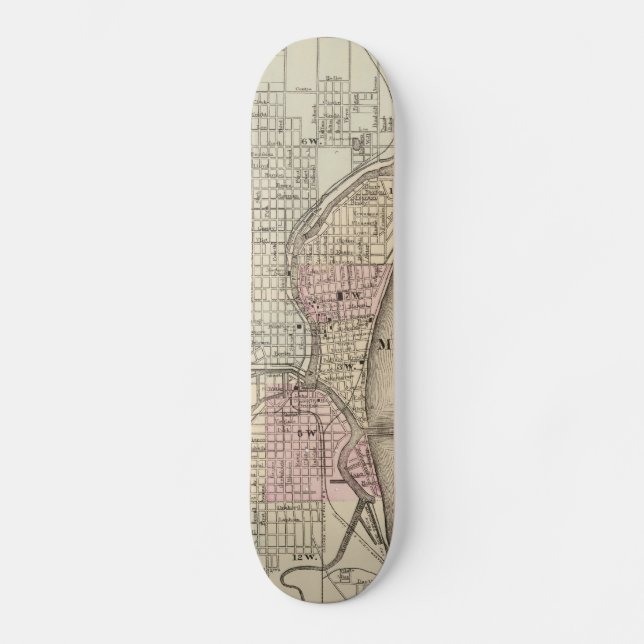 Vintage Karte von Milwaukee (1880) Skateboard (Vorderseite)
