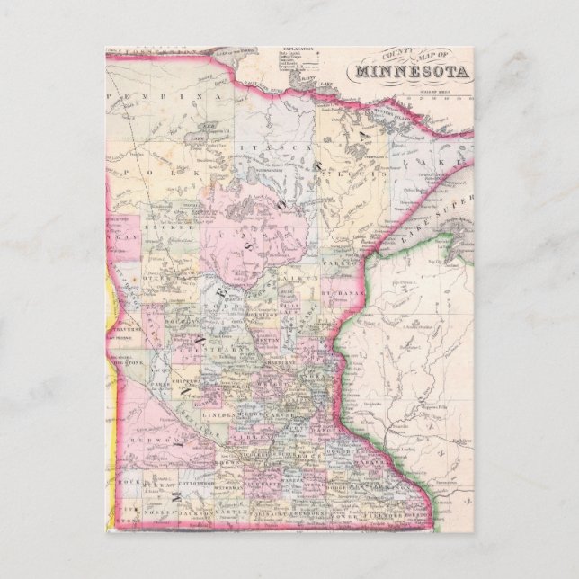 Vintage Karte von Minnesota (1864) (Vorderseite)
