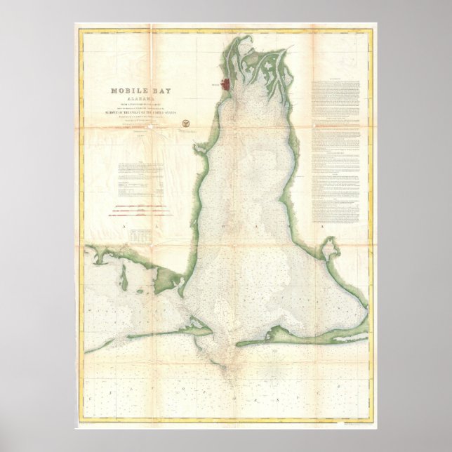 Vintage Karte von Mobile Bay Alabama (1856) Poster (Vorne)