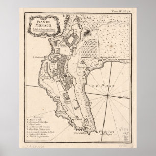 Vintage Karte von Monaco France (1764) Poster