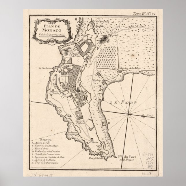 Vintage Karte von Monaco France (1764) Poster (Vorne)