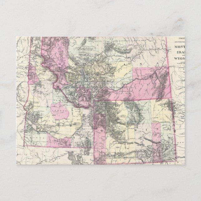 Vintage Karte von Montana, Wyoming und Idaho (1884 (Vorderseite)