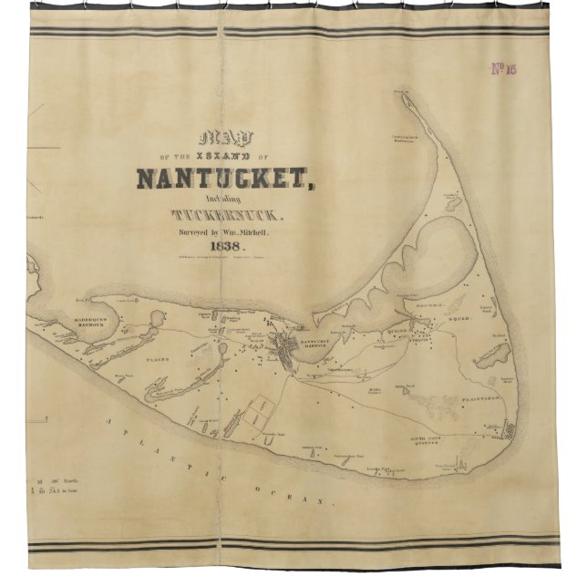 Vintage Karte von Nantucket (1838) Duschvorhang (Vorderseite)