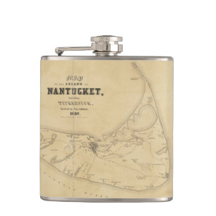Vintage Karte von Nantucket (1838) Flachmann