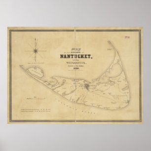 Vintage Karte von Nantucket (1838) Poster