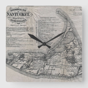 Vintage Karte von Nantucket Quadratische Wanduhr
