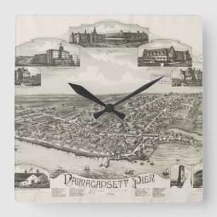 Vintage Karte von Narragansett RI (1888) Quadratische Wanduhr