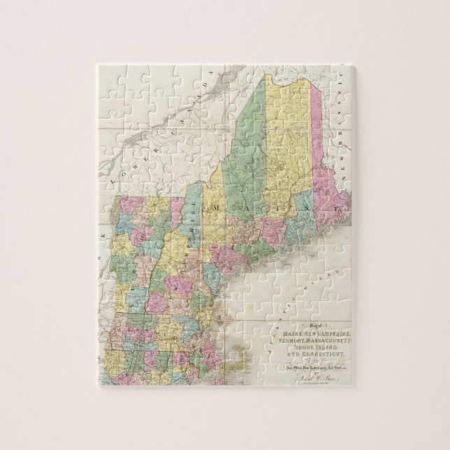 Vintage Karte von Neuengland (1839) Puzzle (Vertikal)
