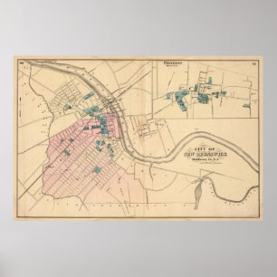Vintage Karte von New Brunswick NJ (1872) Poster