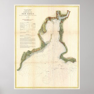 Vintage Karte von New-Haven Hafen (1872) Poster