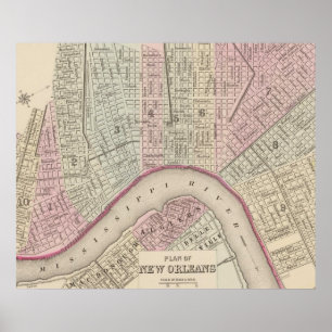 Vintage Karte von New Orleans (1880) Poster