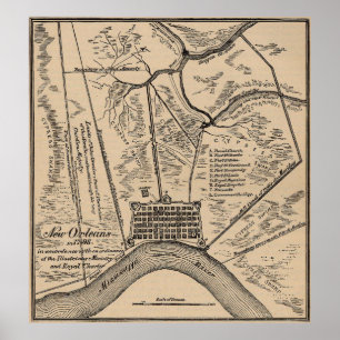 Vintage Karte von New Orleans Louisiana (1798) Poster