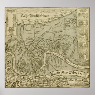 Vintage Karte von New Orleans Louisiana (1919) Poster