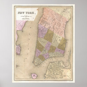 Vintage Karte von New York City (1839) Poster