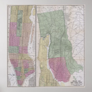 Vintage Karte von New York City (1863) Poster