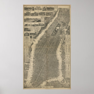 Vintage Karte von New York City (1879) 4 Poster
