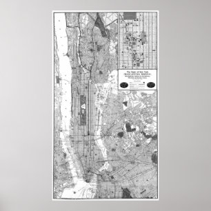 Vintage Karte von New York City (1918) BW Poster