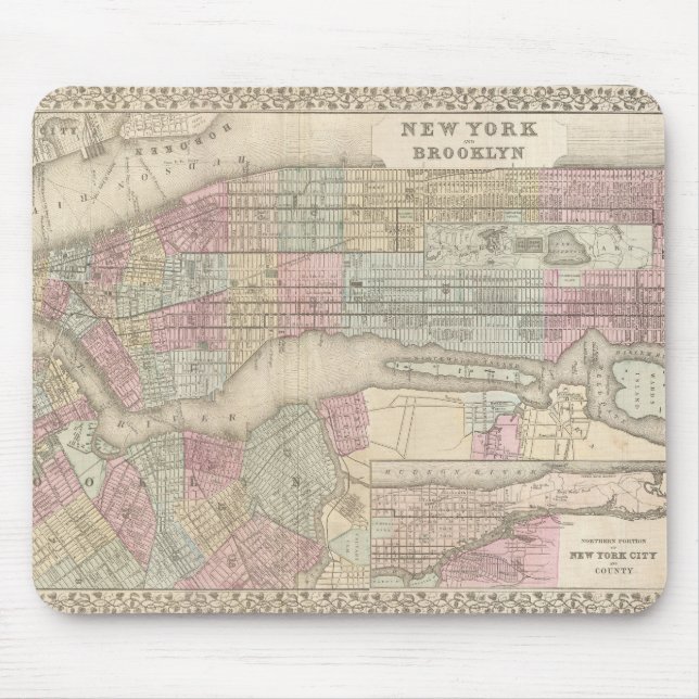 Vintage Karte von New York City Mousepad (Vorne)