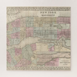 Vintage-Karte von New York und Brooklyn Puzzle