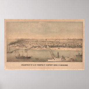Vintage Karte von Newport News VA (1862) Poster