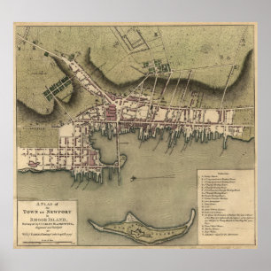 Vintage Karte von Newport Rhode Island (1777) Poster