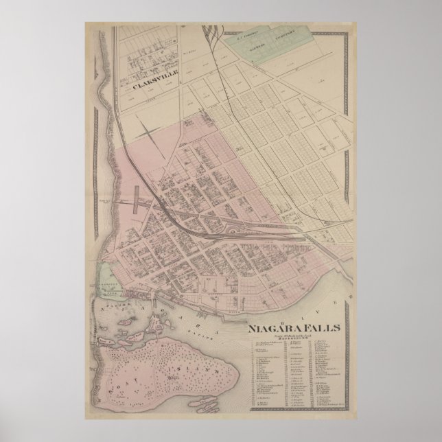 Vintage Karte von Niagara Falls NY (1875) Poster (Vorne)