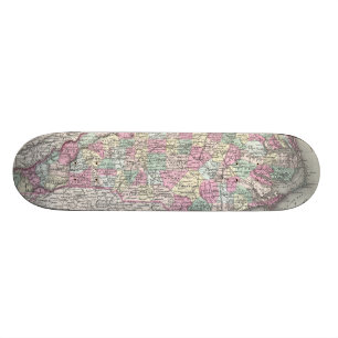 Vintage Karte von Nord-Carolina (1855) Skateboard