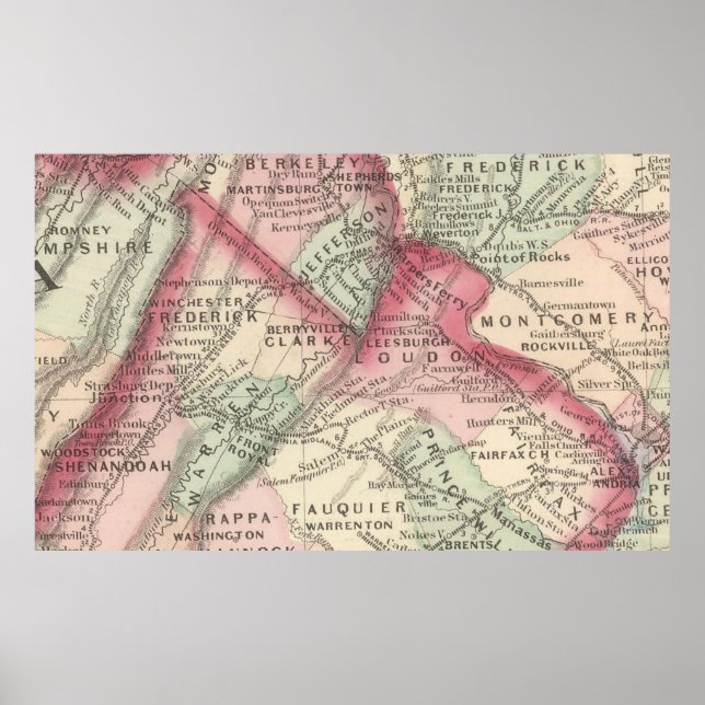 Vintage Karte von Nordvirginia (1875) Poster (Vorne)