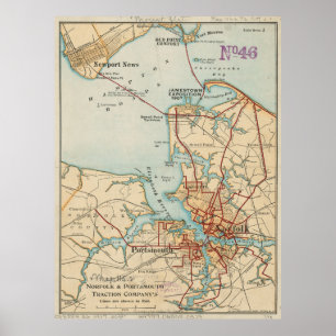 Vintage Karte von Norfolk und von Portsmouth VA Poster