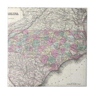 Vintage Karte von North Carolina (1855) Fliese