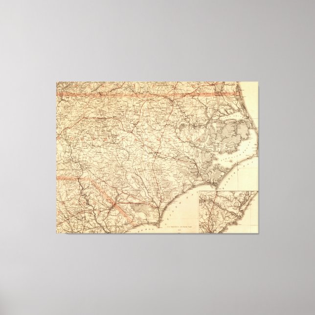 Vintage Karte von North Carolina (1865) Leinwanddruck (Vorderseite)