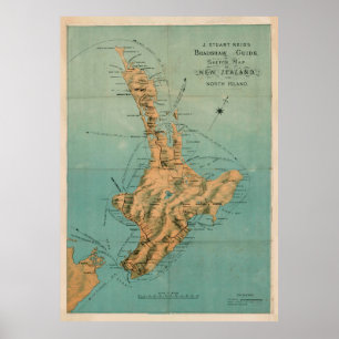 Vintage Karte von North Island New Zealand (1880) Poster