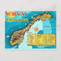 Vintage Karte von Norwegen Postkarte