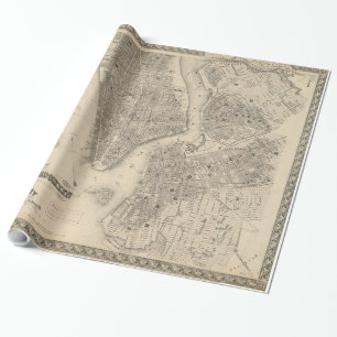 Vintage Karte von NYC und Brooklyn (1855) Geschenkpapier