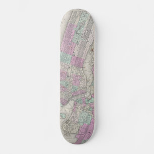 Vintage Karte von NYC und Brooklyn (1866) Skateboard
