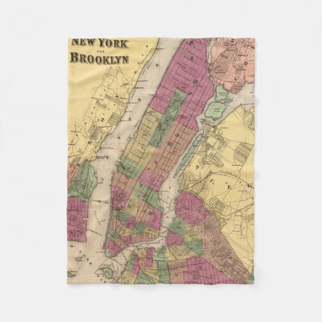 Vintage Karte von NYC und Brooklyn (1868) Fleecedecke (Vorderseite)