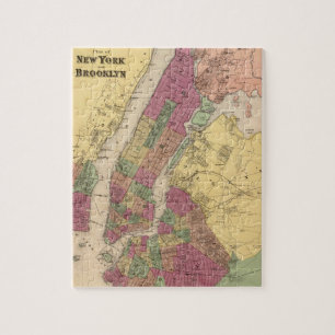 Vintage Karte von NYC und Brooklyn (1868) Puzzle