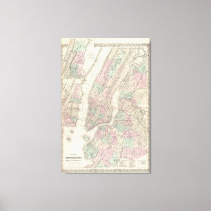 Vintage Karte von NYC und von Brooklyn (1865) Leinwanddruck