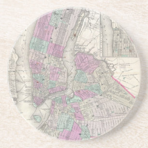 Vintage Karte von NYC und von Brooklyn (1866) Sandstein Untersetzer