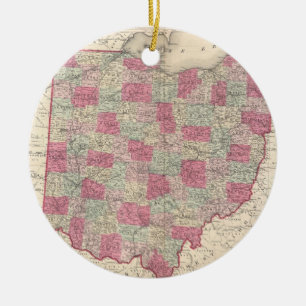 Vintage Karte von Ohio (1864) Keramik Ornament