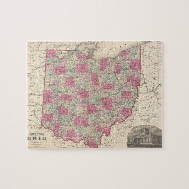 Vintage Karte von Ohio (1864) Puzzle (Horizontal)