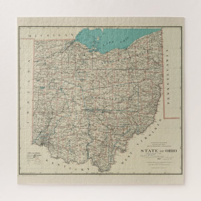 Vintage Karte von Ohio (1887) Puzzle (Vertikal)