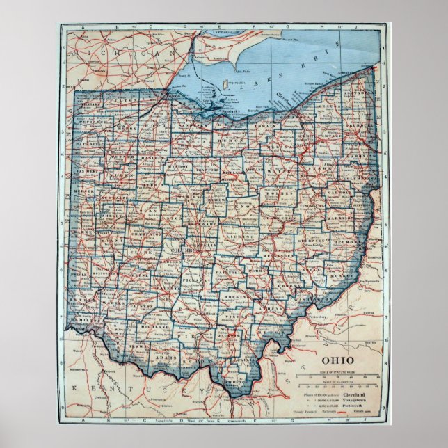 Vintage Karte von Ohio (1921) Poster (Vorne)