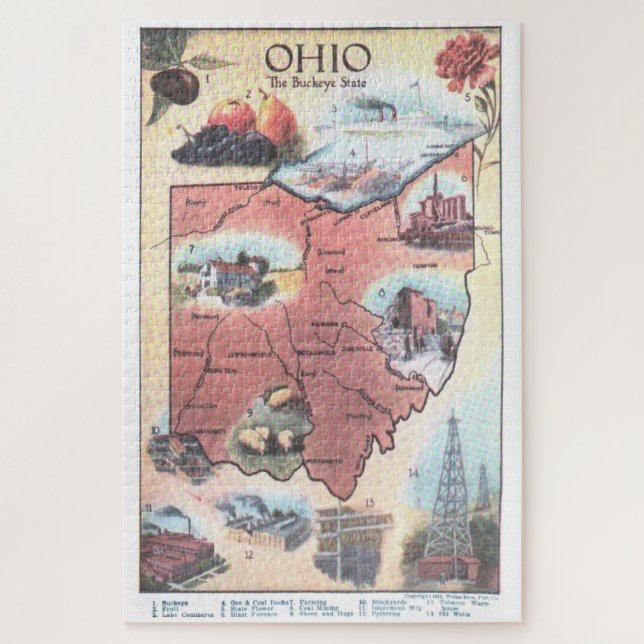Vintage Karte von Ohio (1921) Puzzle (Vertikal)